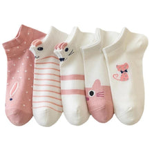 Laden Sie das Bild in den Galerie-Viewer, 10 Pairs Women's Kitty Striped Pattern Boat Socks