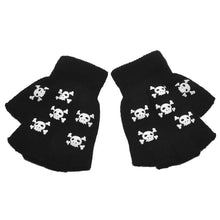 Laden Sie das Bild in den Galerie-Viewer, 2 Pairs Halloween Skeleton Skull Half Finger Gloves
