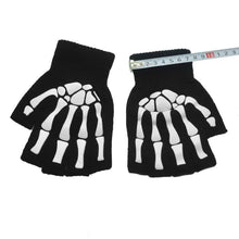 Laden Sie das Bild in den Galerie-Viewer, 2 Pairs Halloween Skeleton Skull Half Finger Gloves