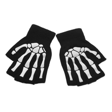 Laden Sie das Bild in den Galerie-Viewer, 2 Pairs Halloween Skeleton Skull Half Finger Gloves
