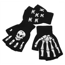 Laden Sie das Bild in den Galerie-Viewer, 2 Pairs Halloween Skeleton Skull Half Finger Gloves