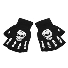 Charger l&#39;image dans la visionneuse de la galerie, 2 Pairs Halloween Skeleton Skull Half Finger Gloves
