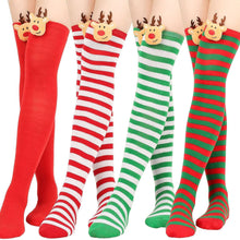 Charger l&#39;image dans la visionneuse de la galerie, 3 Pairs Christmas Long Striped Socks Knee High Stocking Halloween

