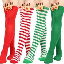 Load image into Gallery viewer, 3 Pairs Christmas Long Striped Socks Knee High Stocking Halloween
