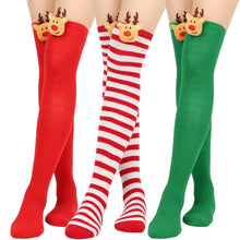 Carica l&#39;immagine nel visualizzatore Galleria, 3 Pairs Christmas Long Striped Socks Knee High Stocking Halloween
