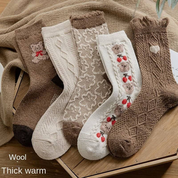 Winter Wool Socks Women Athletic Socks Cozy Knit Wool Crew Socks